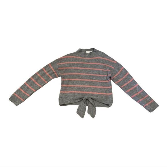 WAYF Women’s Striped Front Tie Crew Neck Sweater Gray/Pink Size Medium - Picture 2 of 10